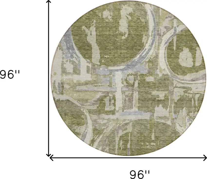 8' Olive Green Gray And Beige Round Geometric Washable Indoor Outdoor Area Rug Photo 3