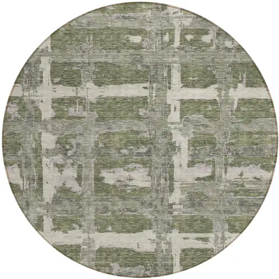 8' Olive Green Gray And Beige Round Striped Washable Indoor Outdoor Area Rug Photo 1