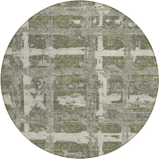 8' Olive Green Gray And Beige Round Striped Washable Indoor Outdoor Area Rug Photo 1