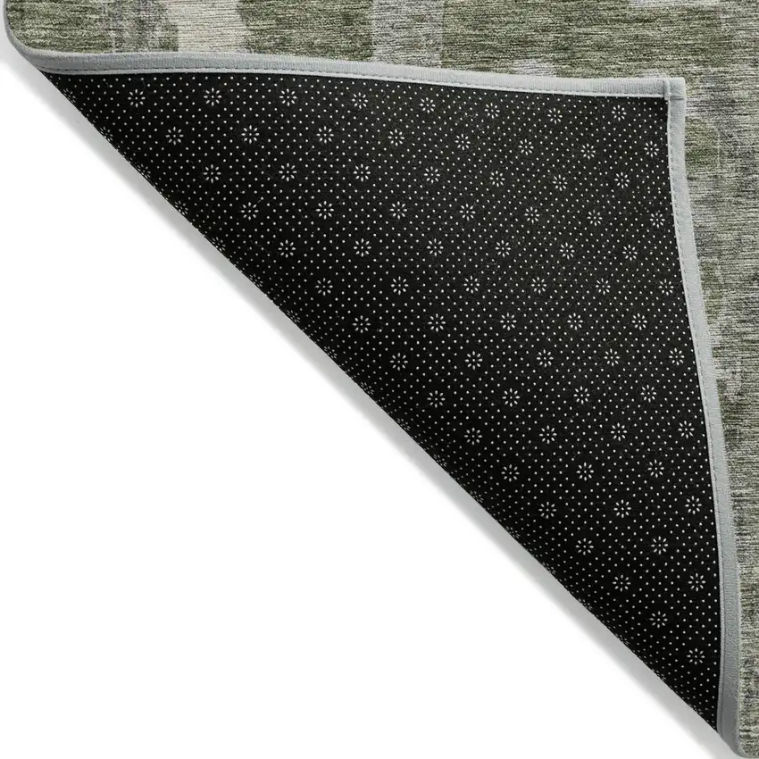 8' Olive Green Gray And Beige Round Striped Washable Indoor Outdoor Area Rug Photo 2