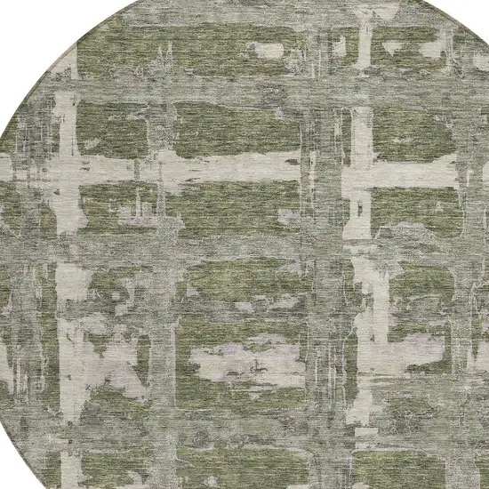 8' Olive Green Gray And Beige Round Striped Washable Indoor Outdoor Area Rug Photo 4
