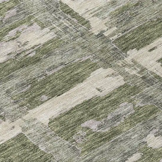 8' Olive Green Gray And Beige Round Striped Washable Indoor Outdoor Area Rug Photo 9