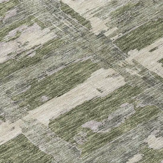 8' Olive Green Gray And Beige Round Striped Washable Indoor Outdoor Area Rug Photo 9