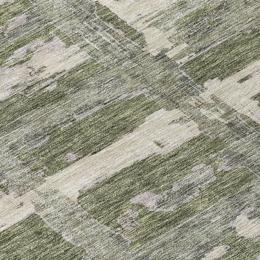 8' Olive Green Gray And Beige Round Striped Washable Indoor Outdoor Area Rug Photo 9
