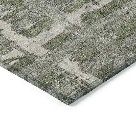 8' Olive Green Gray And Beige Round Striped Washable Indoor Outdoor Area Rug Photo 3