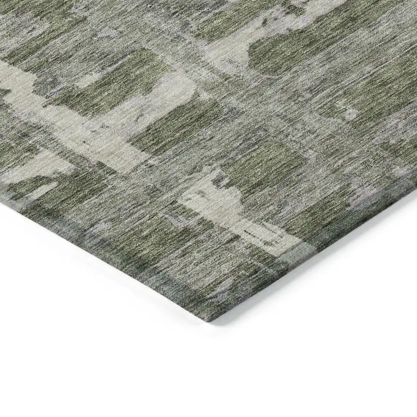 8' Olive Green Gray And Beige Round Striped Washable Indoor Outdoor Area Rug Photo 3