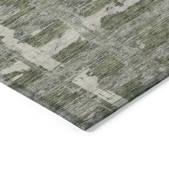 8' Olive Green Gray And Beige Round Striped Washable Indoor Outdoor Area Rug Photo 3
