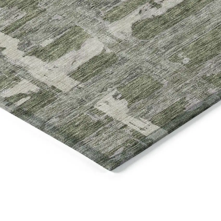 8' Olive Green Gray And Beige Round Striped Washable Indoor Outdoor Area Rug Photo 3