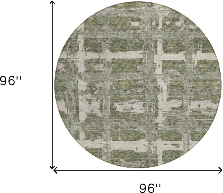 8' Olive Green Gray And Beige Round Striped Washable Indoor Outdoor Area Rug Photo 8