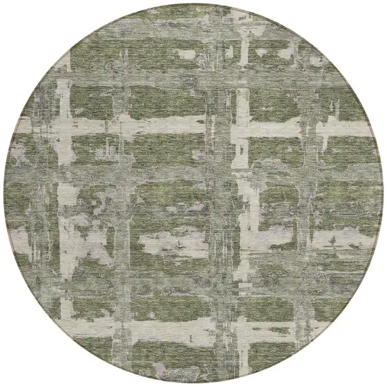 8' Olive Green Gray And Beige Round Striped Washable Indoor Outdoor Area Rug Photo 5