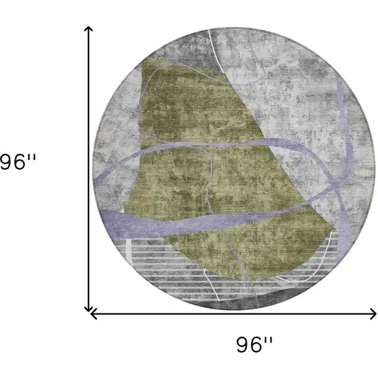 8' Olive Green Gray And Charcoal Round Abstract Washable Indoor Outdoor Area Rug Photo 3