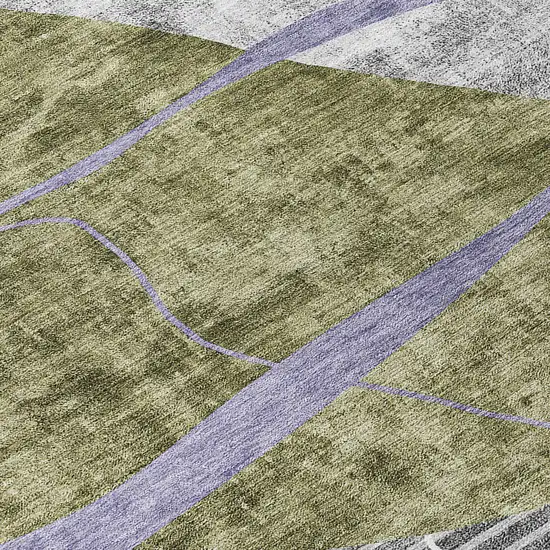 8' Olive Green Gray And Charcoal Round Abstract Washable Indoor Outdoor Area Rug Photo 8
