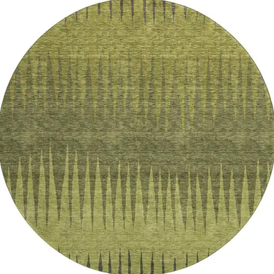 8' Olive Green Gray And Fern Green Striped Washable Round Rug With UV Protection Photo 4