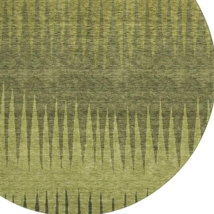 8' Olive Green Gray And Fern Green Striped Washable Round Rug With UV Protection Photo 3