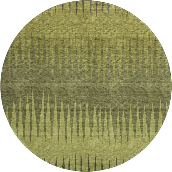 8' Olive Green Gray And Fern Green Striped Washable Round Rug With UV Protection Photo 1