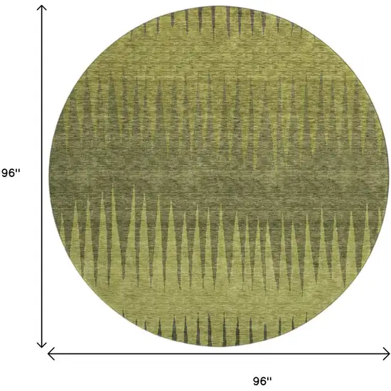 8' Olive Green Gray And Fern Green Striped Washable Round Rug With UV Protection Photo 8