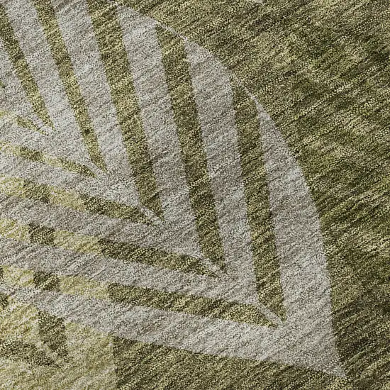 8' Olive Green Gray And Gold Floral Washable Round Rug With UV Protection Photo 8