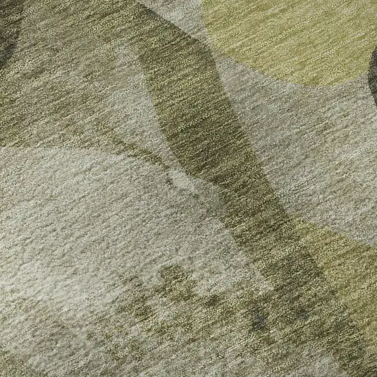 8' Olive Green Gray And Ivory Abstract Washable Round Rug With UV Protection Photo 9