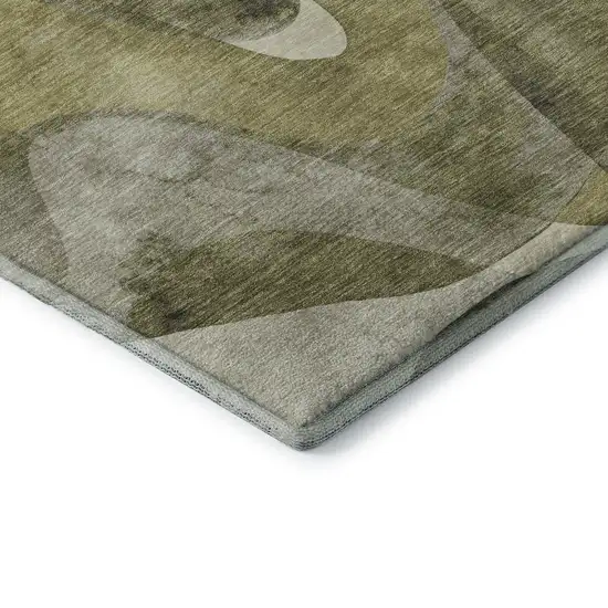 8' Olive Green Gray And Ivory Abstract Washable Round Rug With UV Protection Photo 7
