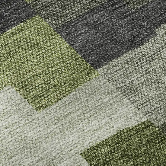 8' Olive Green Gray And Ivory Geometric Washable Round Rug With UV Protection Photo 9