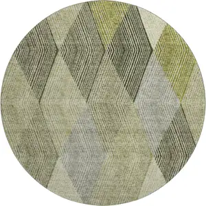 Photo of 8' Olive Green Gray And Ivory Geometric Washable Round Rug With UV Protection