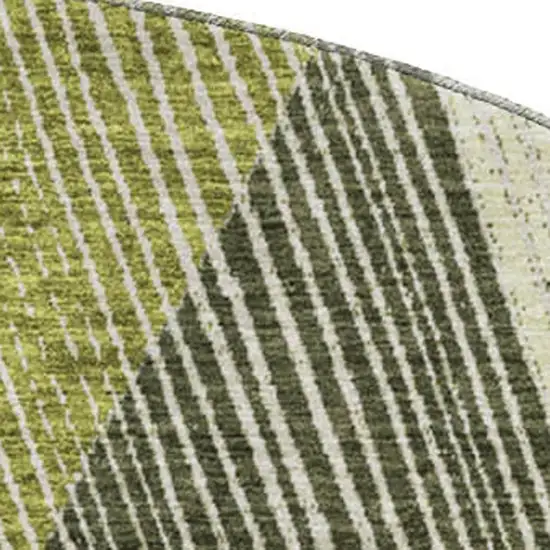 8' Olive Green Gray And Ivory Geometric Washable Round Rug With UV Protection Photo 2