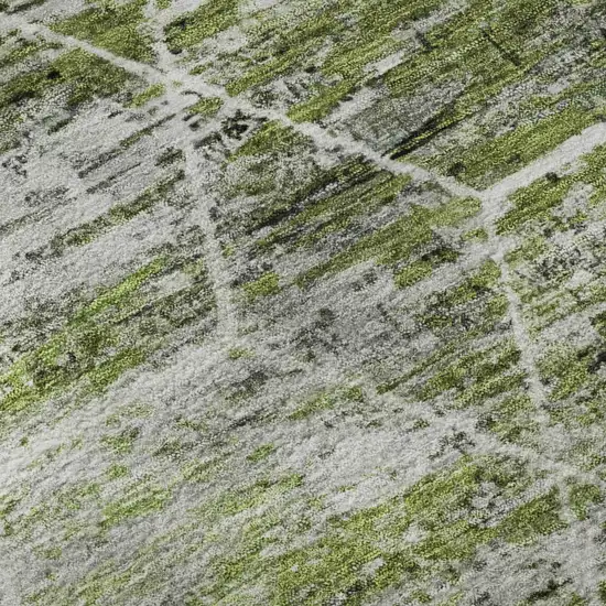 8' Olive Green Gray And Ivory Geometric Washable Round Rug With UV Protection Photo 8