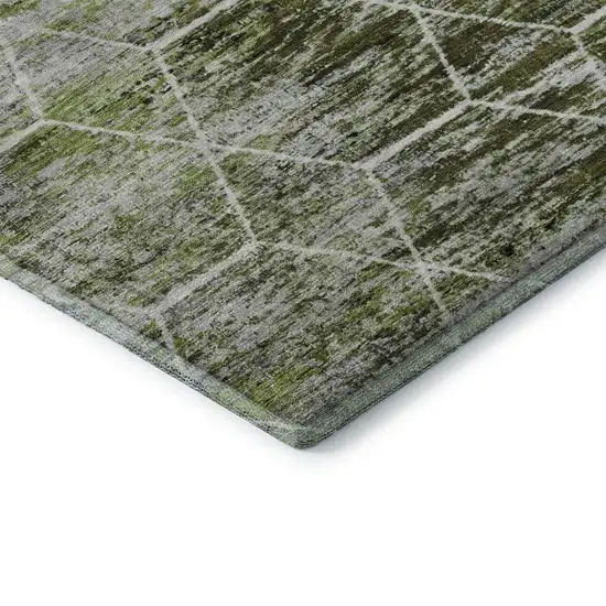 8' Olive Green Gray And Ivory Geometric Washable Round Rug With UV Protection Photo 6