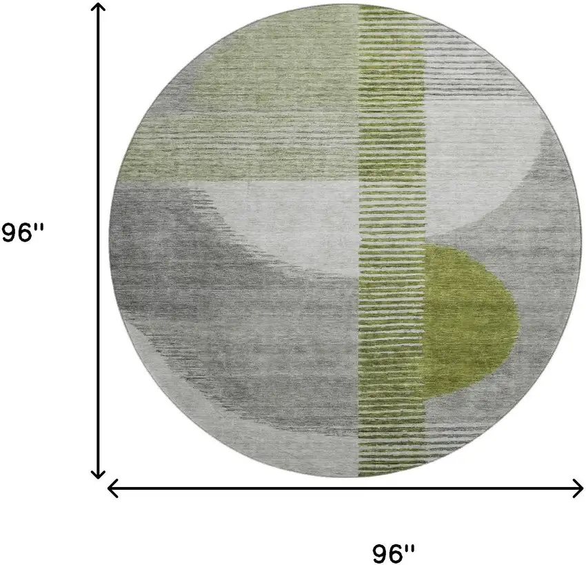 8' Olive Green Gray And Ivory Geometric Washable Round Rug With UV Protection Photo 9