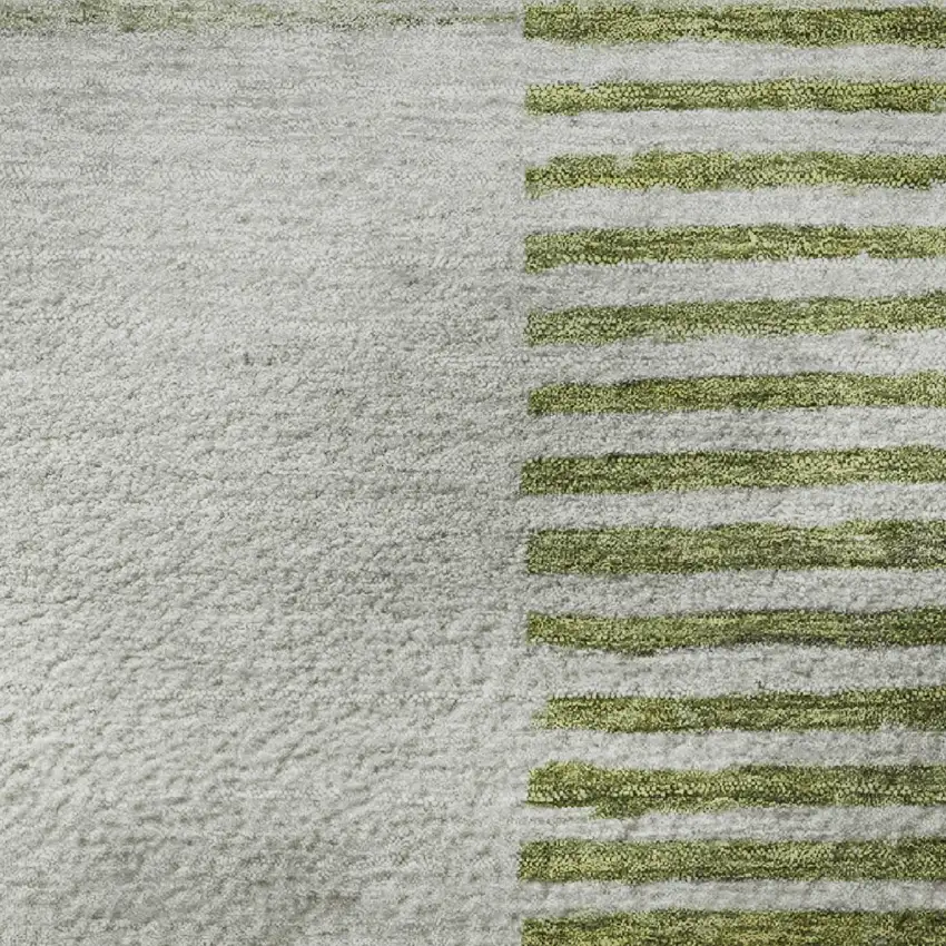 8' Olive Green Gray And Ivory Geometric Washable Round Rug With UV Protection Photo 9