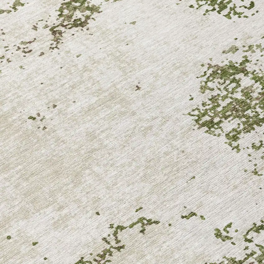 8' Olive Green Gray And Ivory Round Abstract Washable Indoor Outdoor Area Rug Photo 6