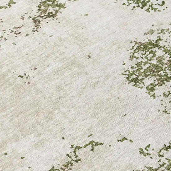8' Olive Green Gray And Ivory Round Abstract Washable Indoor Outdoor Area Rug Photo 8