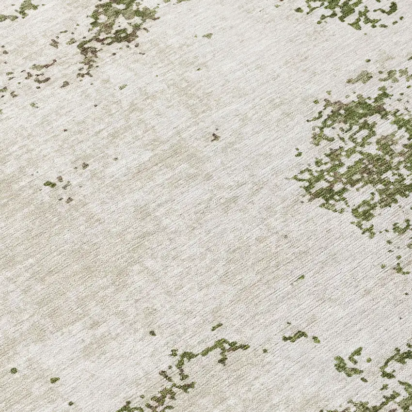 8' Olive Green Gray And Ivory Round Abstract Washable Indoor Outdoor Area Rug Photo 8