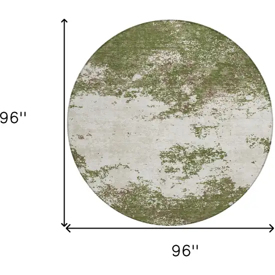 8' Olive Green Gray And Ivory Round Abstract Washable Indoor Outdoor Area Rug Photo 5