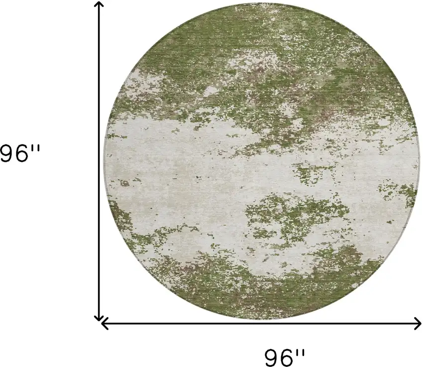8' Olive Green Gray And Ivory Round Abstract Washable Indoor Outdoor Area Rug Photo 5