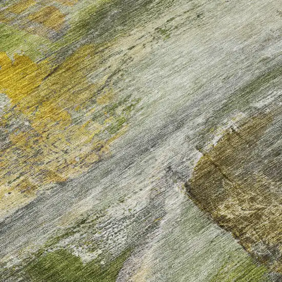 8' Olive Green Gray And Ivory Round Abstract Washable Indoor Outdoor Area Rug Photo 9