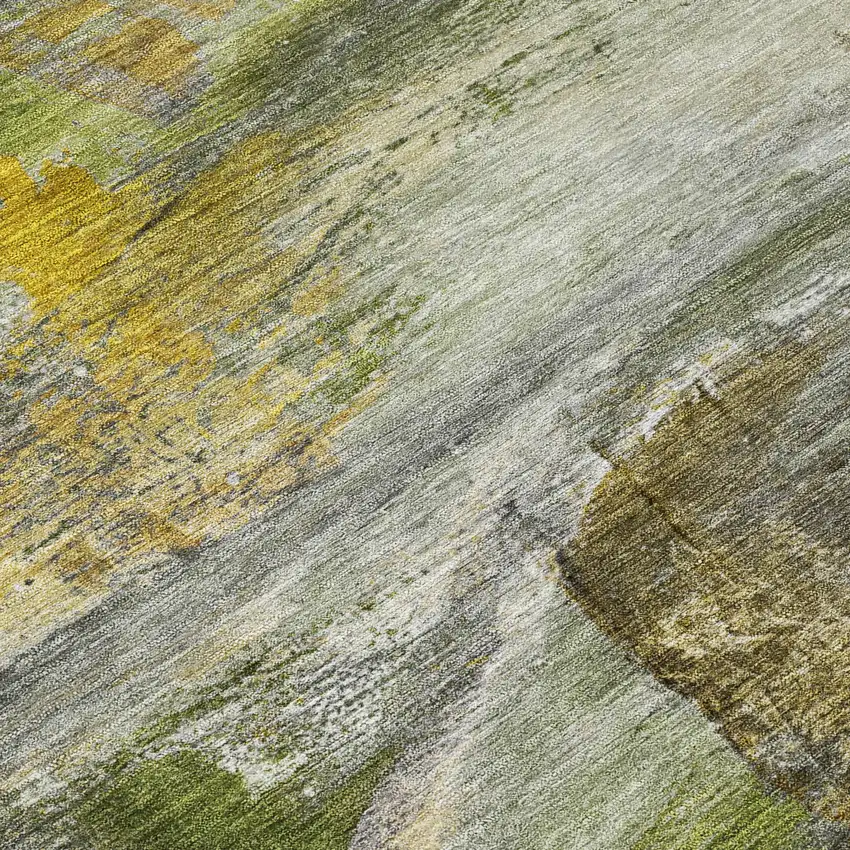 8' Olive Green Gray And Ivory Round Abstract Washable Indoor Outdoor Area Rug Photo 9