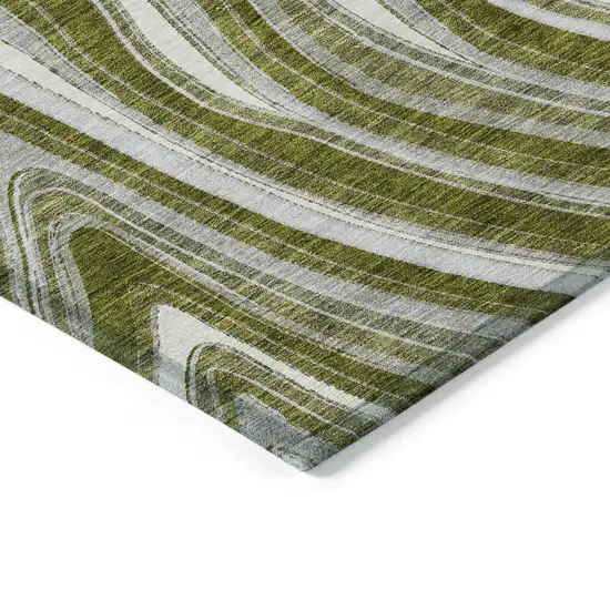 8' Olive Green Gray And Ivory Round Abstract Washable Indoor Outdoor Area Rug Photo 3