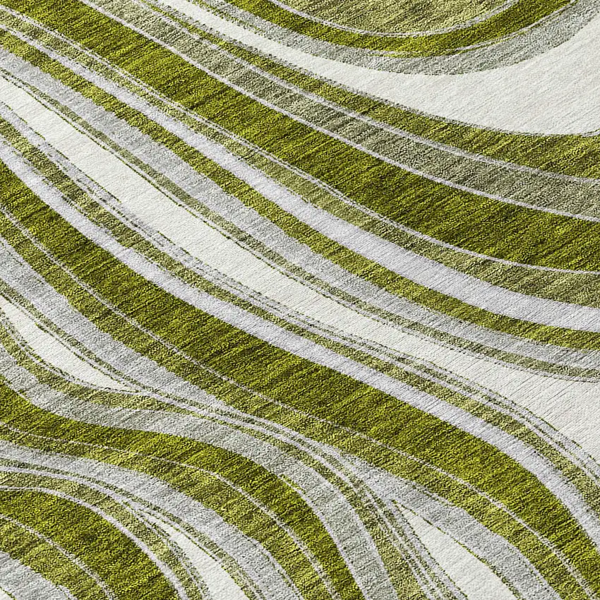 8' Olive Green Gray And Ivory Round Abstract Washable Indoor Outdoor Area Rug Photo 9