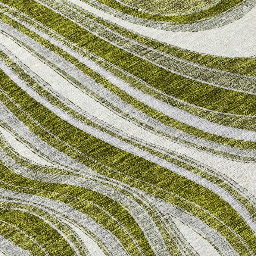 8' Olive Green Gray And Ivory Round Abstract Washable Indoor Outdoor Area Rug Photo 9