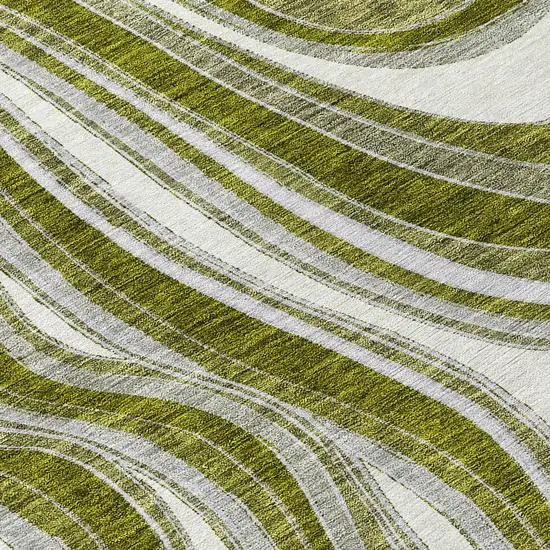8' Olive Green Gray And Ivory Round Abstract Washable Indoor Outdoor Area Rug Photo 9