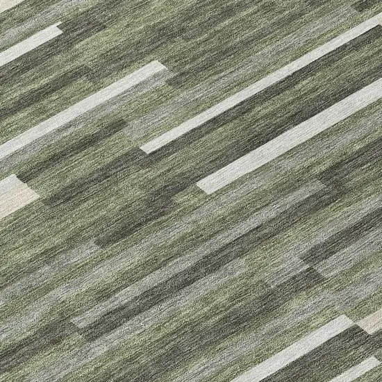 8' Olive Green Gray And Ivory Round Striped Washable Indoor Outdoor Area Rug Photo 4