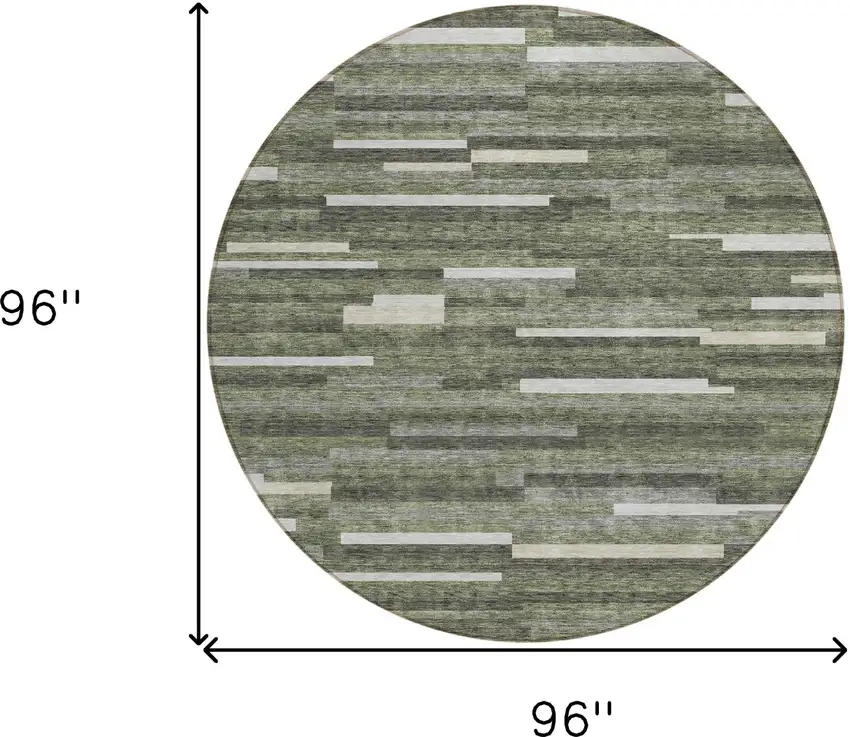 8' Olive Green Gray And Ivory Round Striped Washable Indoor Outdoor Area Rug Photo 3