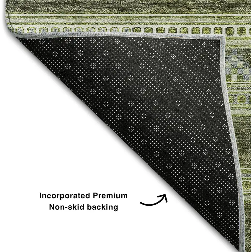 8' Olive Green Gray And Ivory Southwestern Washable Round Rug With UV Protection Photo 7