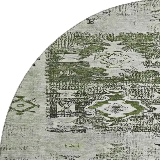 8' Olive Green Gray And Ivory Southwestern Washable Round Rug With UV Protection Photo 3