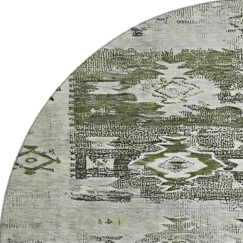 8' Olive Green Gray And Ivory Southwestern Washable Round Rug With UV Protection Photo 3