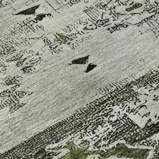 8' Olive Green Gray And Ivory Southwestern Washable Round Rug With UV Protection Photo 9