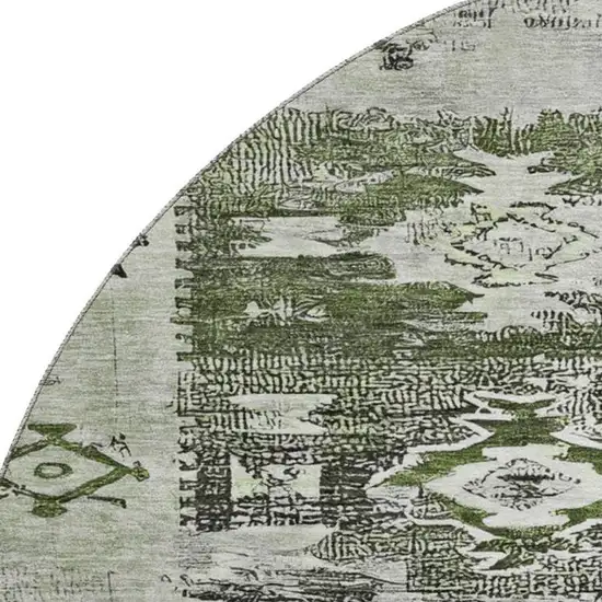 8' Olive Green Gray And Ivory Southwestern Washable Round Rug With UV Protection Photo 2