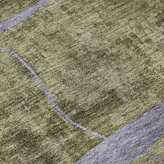 8' Olive Green Gray And Silver Abstract Geometric Washable Round Rug With UV Protection Photo 9