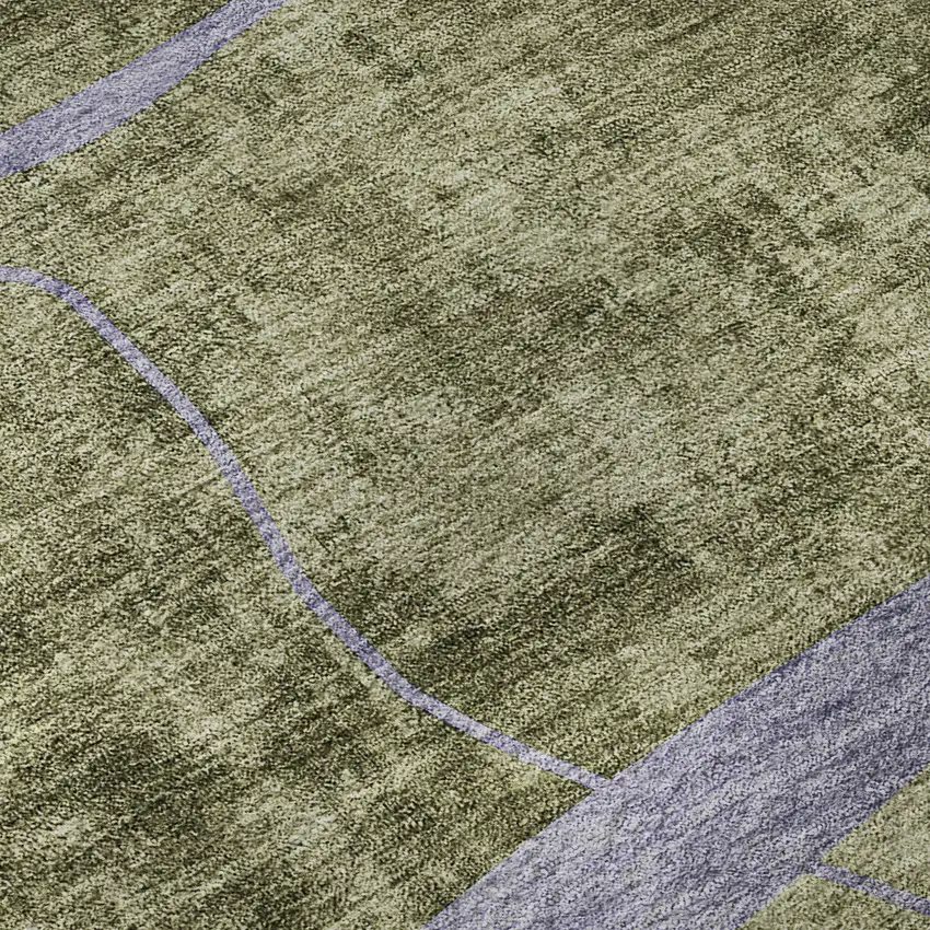 8' Olive Green Gray And Silver Abstract Geometric Washable Round Rug With UV Protection Photo 9